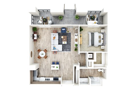 Floor plan for 1 bed, 1 bath, 937 sqft